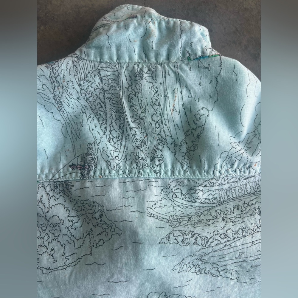 Vintage 1980’s Benetton aqua blue map print button up shirt looks like a M/L - Picture 9 of 9